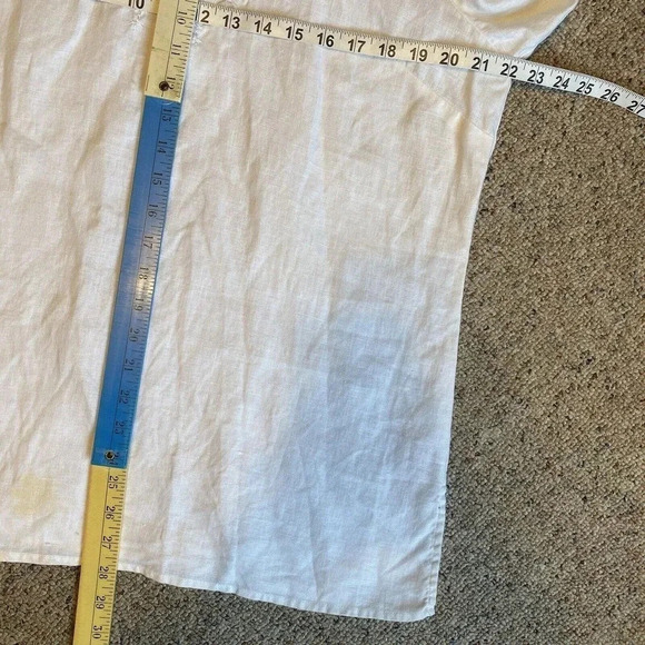 JM Collection Linen V Neck Top Blouse Sequin Artsy White Beads Embroidery Lady16 - Picture 2 of 10